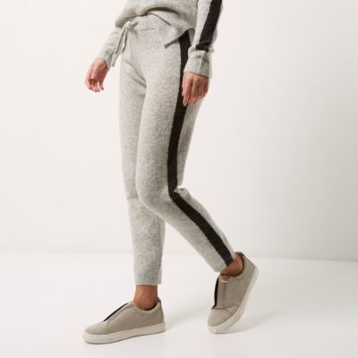 Grey knit stripe slim fit joggers